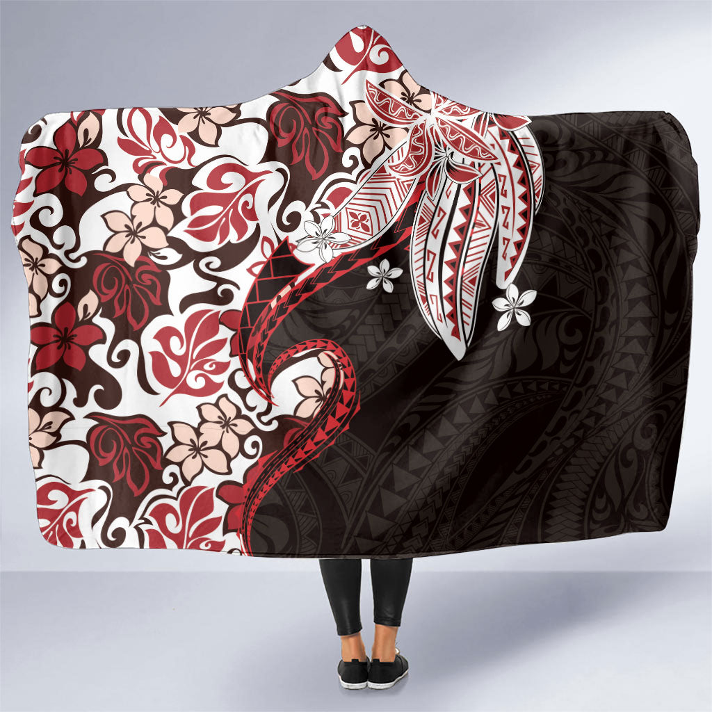 Monstera Plumeria Flowers Red Hooded Blanket Polynesian Pattern LT01 One Size Red - Polynesian Pride