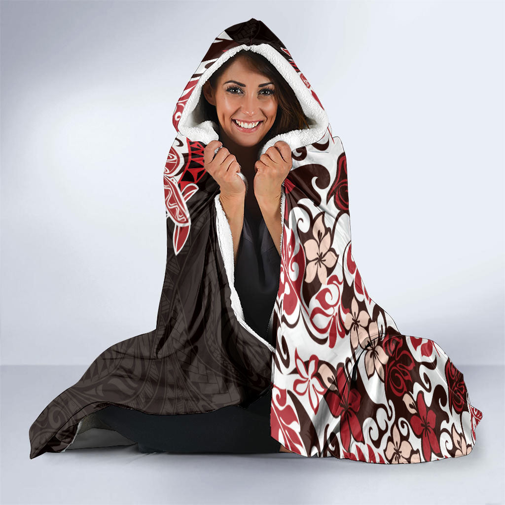 Monstera Plumeria Flowers Red Hooded Blanket Polynesian Pattern LT01 - Polynesian Pride