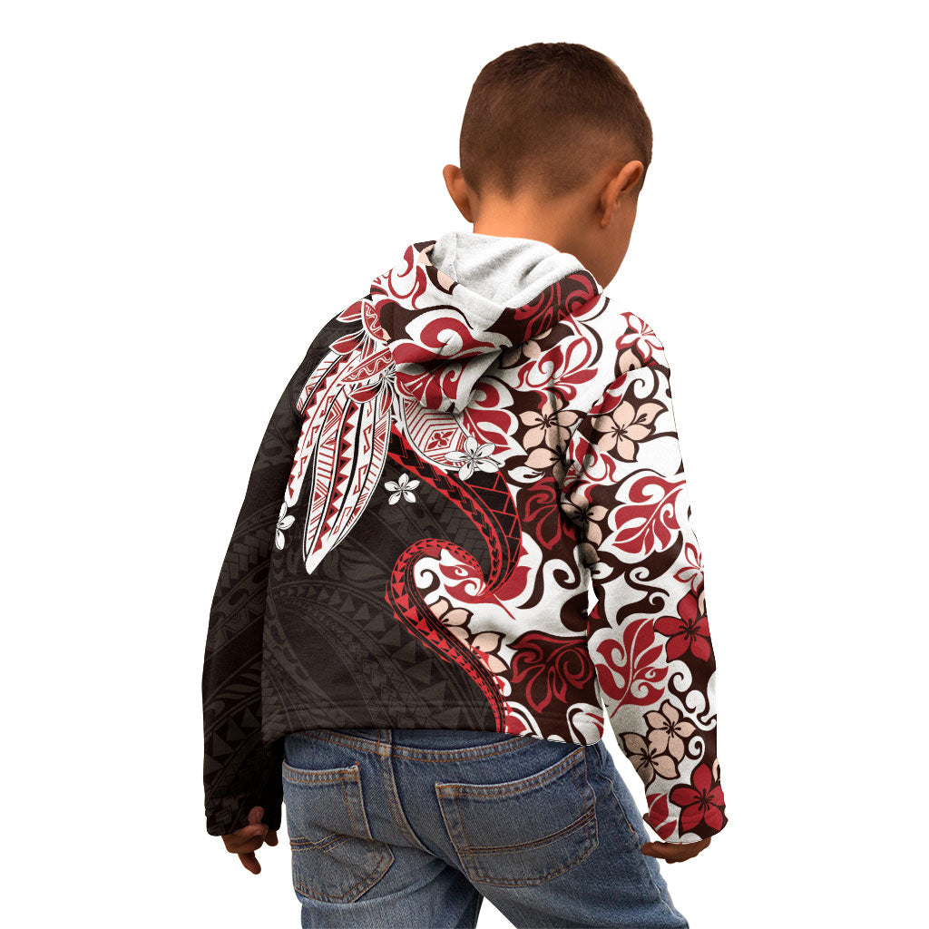 Monstera Plumeria Flowers Red Kid Hoodie Polynesian Pattern LT01 - Polynesian Pride