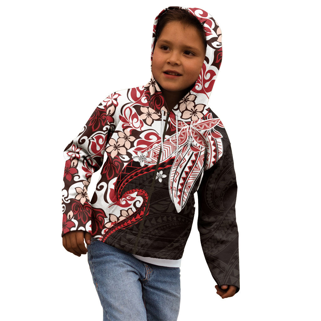Monstera Plumeria Flowers Red Kid Hoodie Polynesian Pattern LT01 - Polynesian Pride