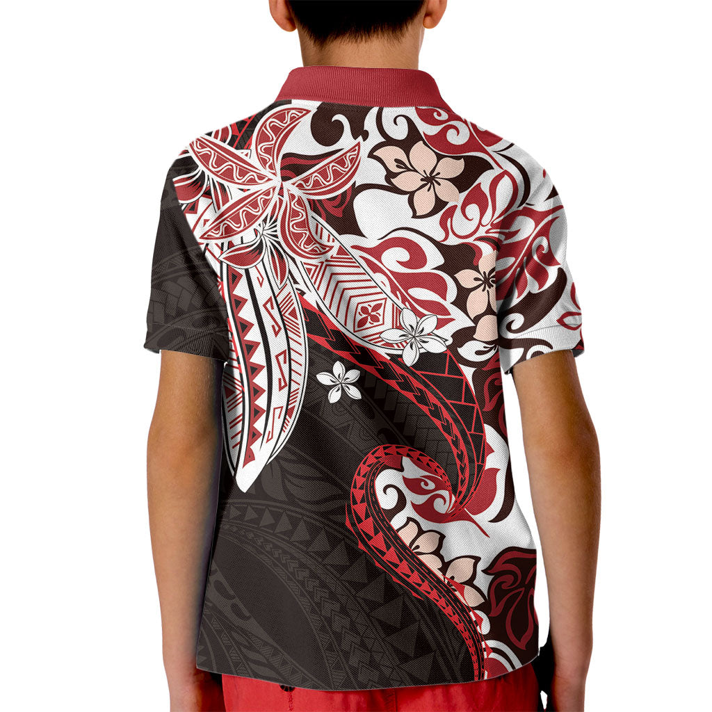 Monstera Plumeria Flowers Red Kid Polo Shirt Polynesian Pattern LT01 - Polynesian Pride