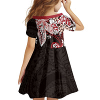 Monstera Plumeria Flowers Red Kid Short Sleeve Dress Polynesian Pattern