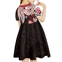 Monstera Plumeria Flowers Red Kid Short Sleeve Dress Polynesian Pattern