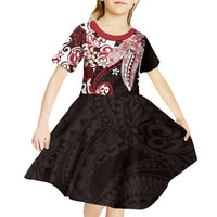 Monstera Plumeria Flowers Red Kid Short Sleeve Dress Polynesian Pattern