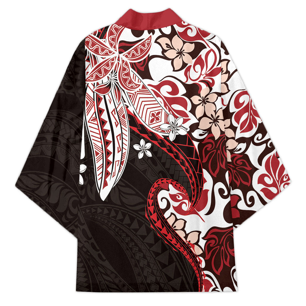 Monstera Plumeria Flowers Red Kimono Polynesian Pattern LT01 - Polynesian Pride