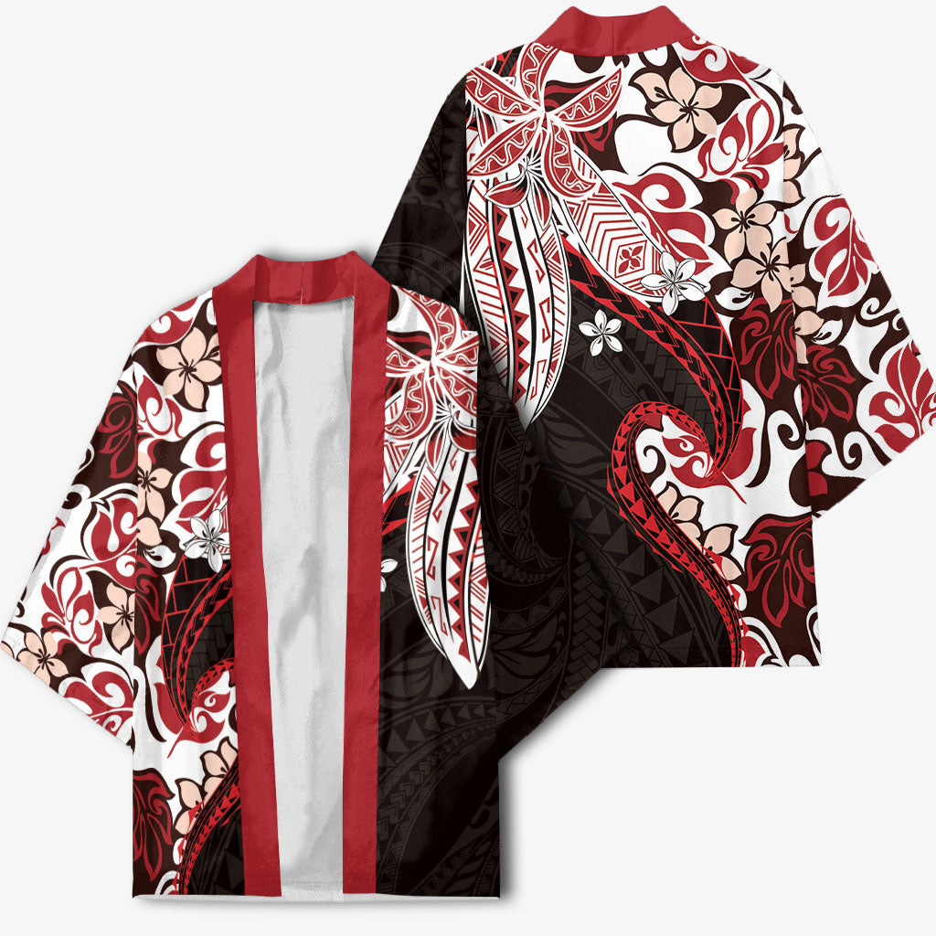 Monstera Plumeria Flowers Red Kimono Polynesian Pattern LT01 - Polynesian Pride