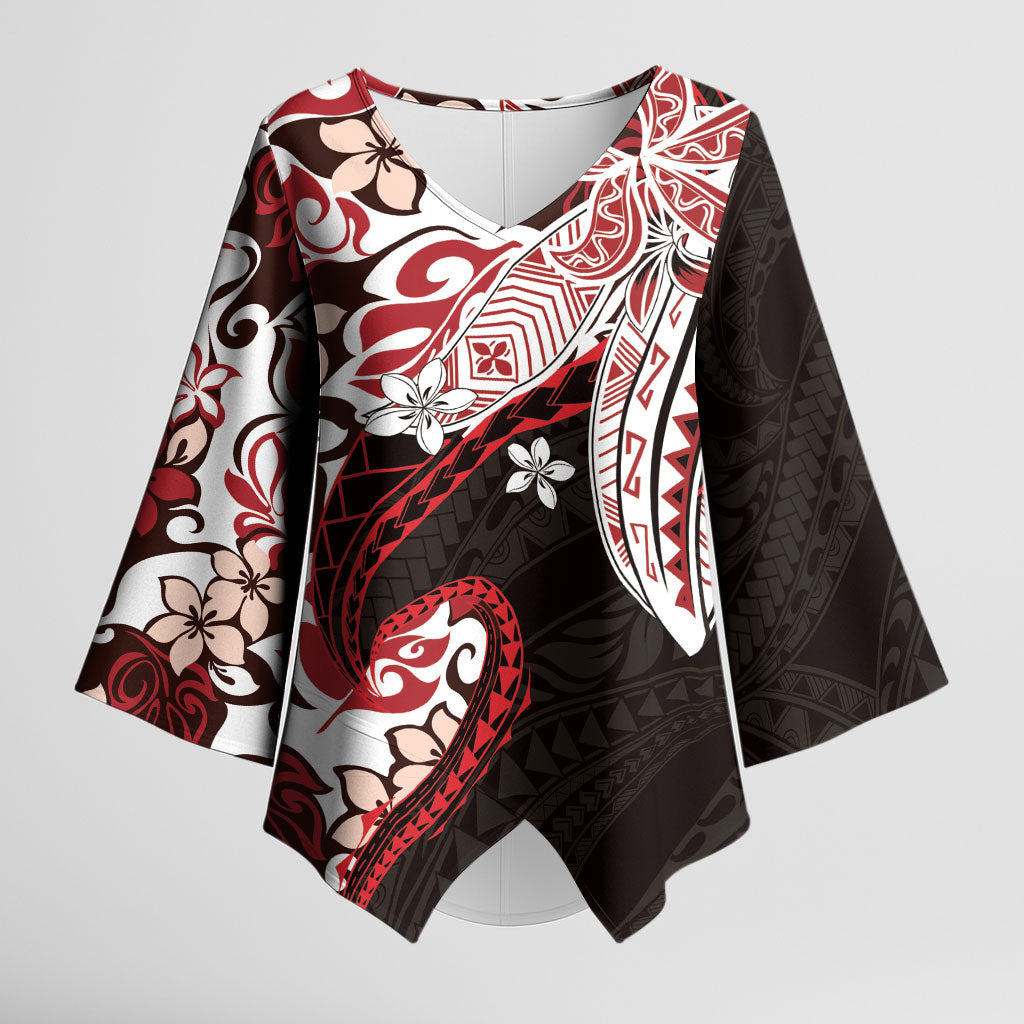 Monstera Plumeria Flowers Red Kimono Sleeve Blouse Polynesian Pattern LT01 Female Red - Polynesian Pride