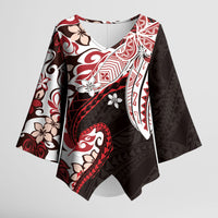 Monstera Plumeria Flowers Red Kimono Sleeve Blouse Polynesian Pattern LT01 Female Red - Polynesian Pride