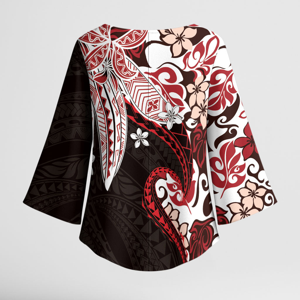 Monstera Plumeria Flowers Red Kimono Sleeve Blouse Polynesian Pattern LT01 - Polynesian Pride