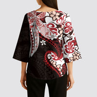 Monstera Plumeria Flowers Red Kimono Sleeve Blouse Polynesian Pattern LT01 - Polynesian Pride