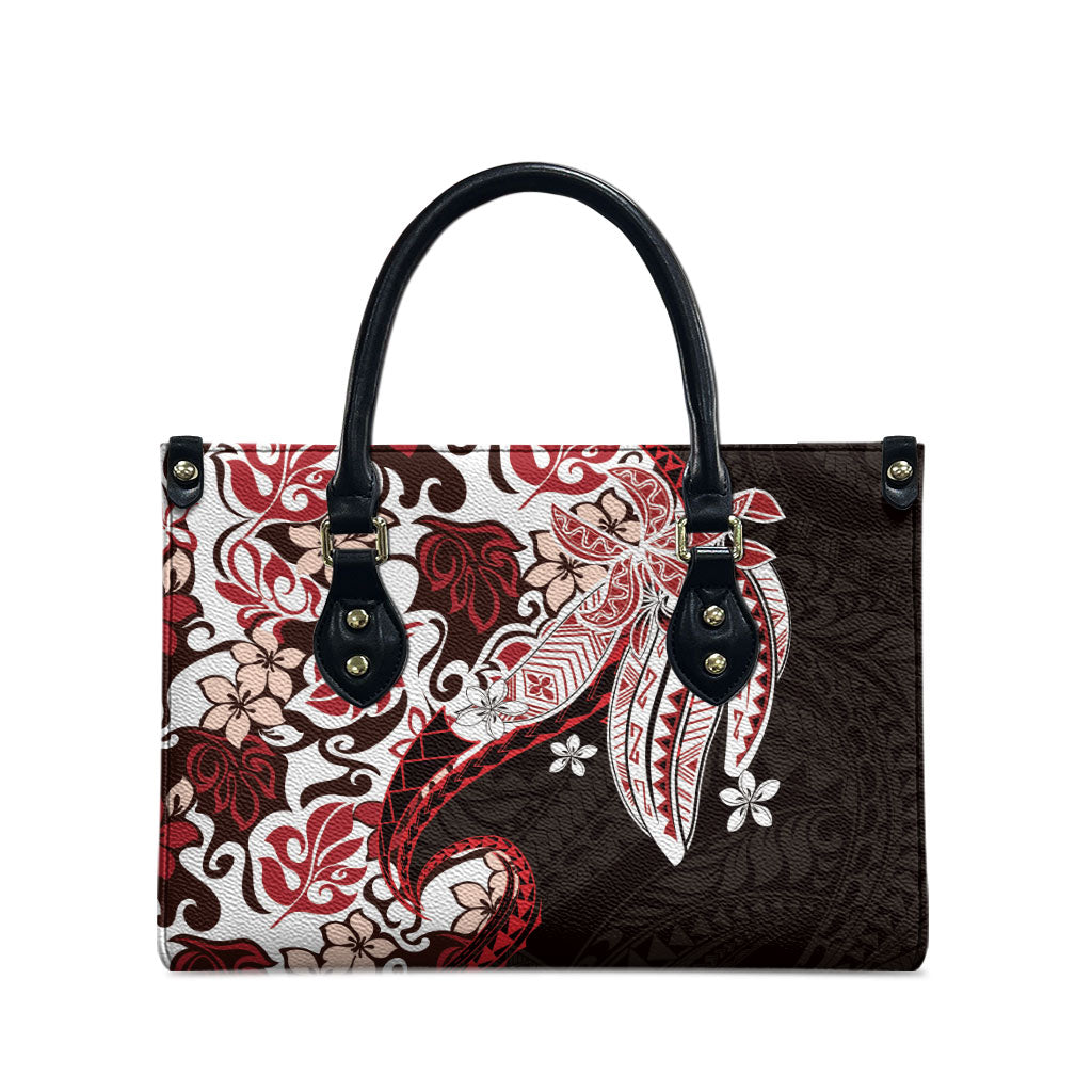 Monstera Plumeria Flowers Red Leather Bag Polynesian Pattern