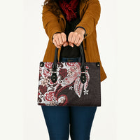 Monstera Plumeria Flowers Red Leather Bag Polynesian Pattern