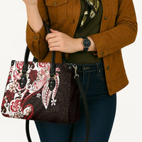 Monstera Plumeria Flowers Red Leather Bag Polynesian Pattern
