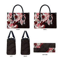 Monstera Plumeria Flowers Red Leather Bag Polynesian Pattern