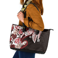 Monstera Plumeria Flowers Red Leather Tote Bag Polynesian Pattern LT01 Red - Polynesian Pride