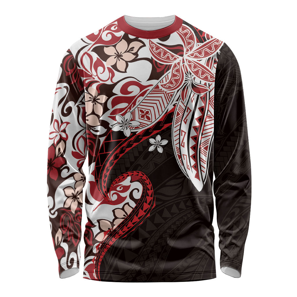Monstera Plumeria Flowers Red Long Sleeve Shirt Polynesian Pattern LT01 Unisex Red - Polynesian Pride
