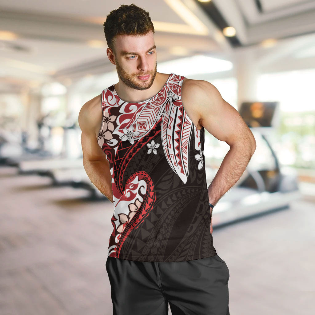 Monstera Plumeria Flowers Red Men Tank Top Polynesian Pattern LT01 Red - Polynesian Pride