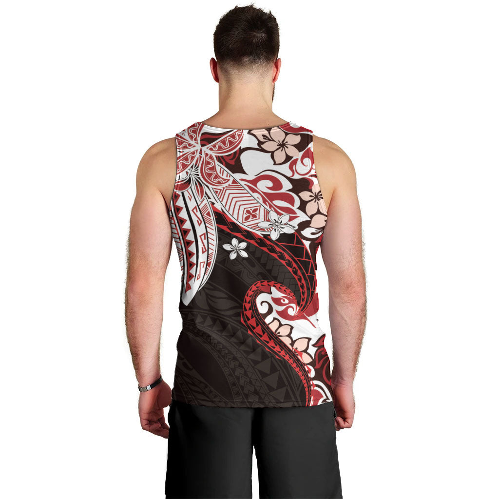 Monstera Plumeria Flowers Red Men Tank Top Polynesian Pattern LT01 - Polynesian Pride