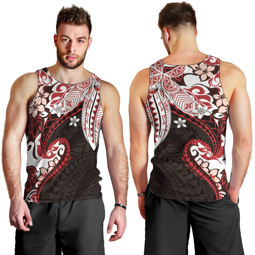 Monstera Plumeria Flowers Red Men Tank Top Polynesian Pattern LT01 - Polynesian Pride