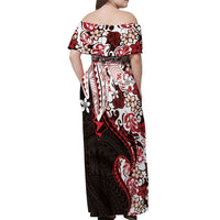 Monstera Plumeria Flowers Red Off Shoulder Maxi Dress Polynesian Pattern LT01 - Polynesian Pride