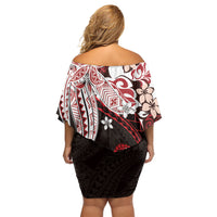Monstera Plumeria Flowers Red Off Shoulder Short Dress Polynesian Pattern LT01 - Polynesian Pride