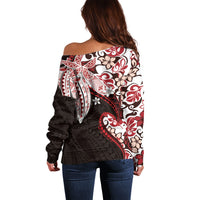 Monstera Plumeria Flowers Red Off Shoulder Sweater Polynesian Pattern LT01 - Polynesian Pride