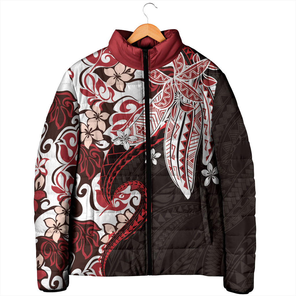 Monstera Plumeria Flowers Red Padded Jacket Polynesian Pattern LT01 - Polynesian Pride