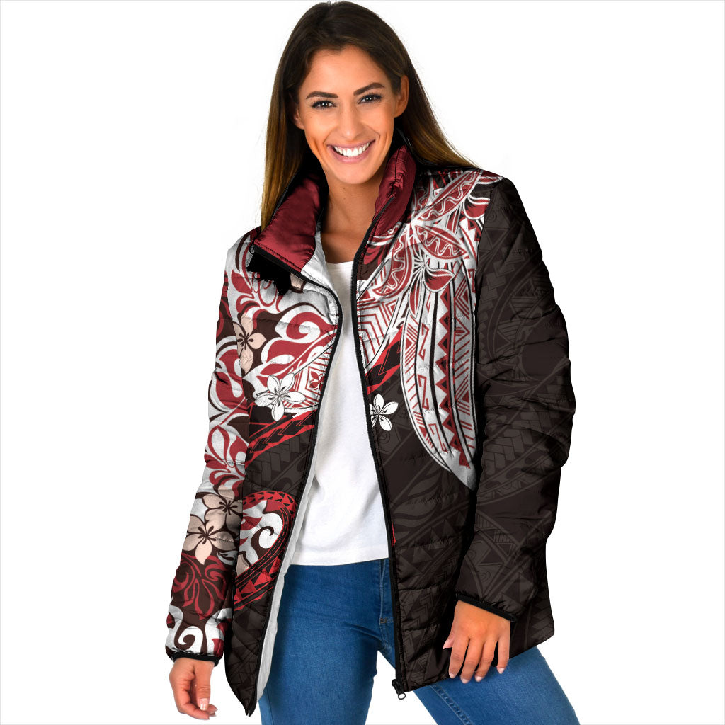 Monstera Plumeria Flowers Red Padded Jacket Polynesian Pattern LT01 Women Red - Polynesian Pride