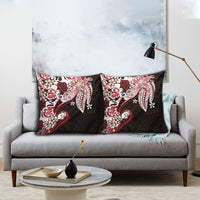 Monstera Plumeria Flowers Red Pillow Cover Polynesian Pattern