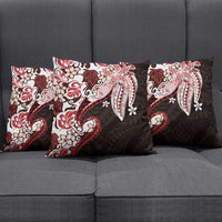 Monstera Plumeria Flowers Red Pillow Cover Polynesian Pattern
