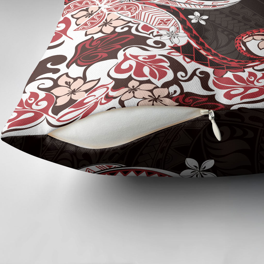 Monstera Plumeria Flowers Red Pillow Cover Polynesian Pattern