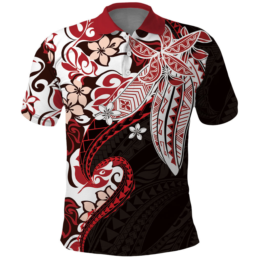 Monstera Plumeria Flowers Red Polo Shirt Polynesian Pattern LT01 Red - Polynesian Pride