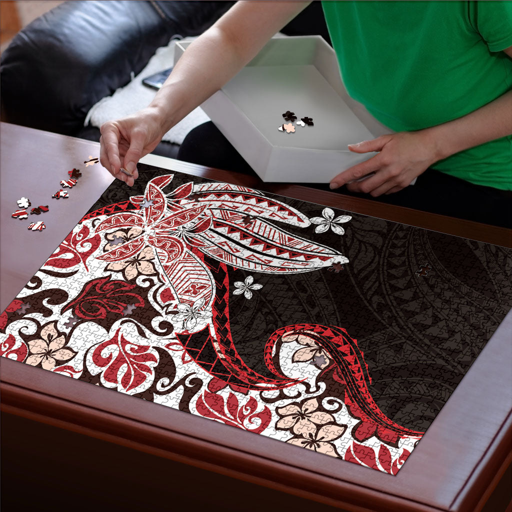 Monstera Plumeria Flowers Red Puzzle Polynesian Pattern LT01 - Polynesian Pride