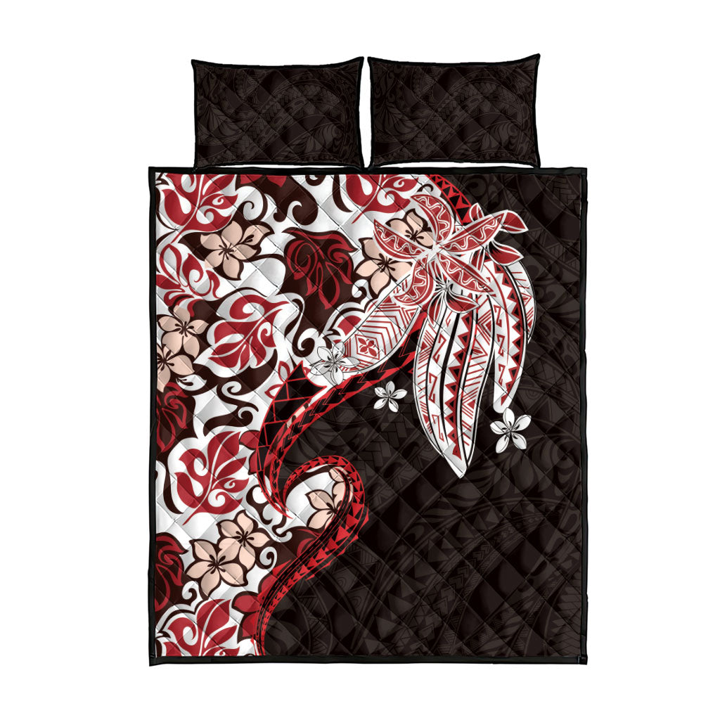 Monstera Plumeria Flowers Red Quilt Bed Set Polynesian Pattern LT01 - Polynesian Pride