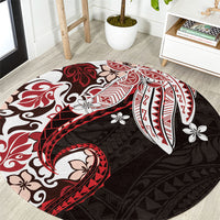 Monstera Plumeria Flowers Red Round Carpet Polynesian Pattern LT01 Red - Polynesian Pride