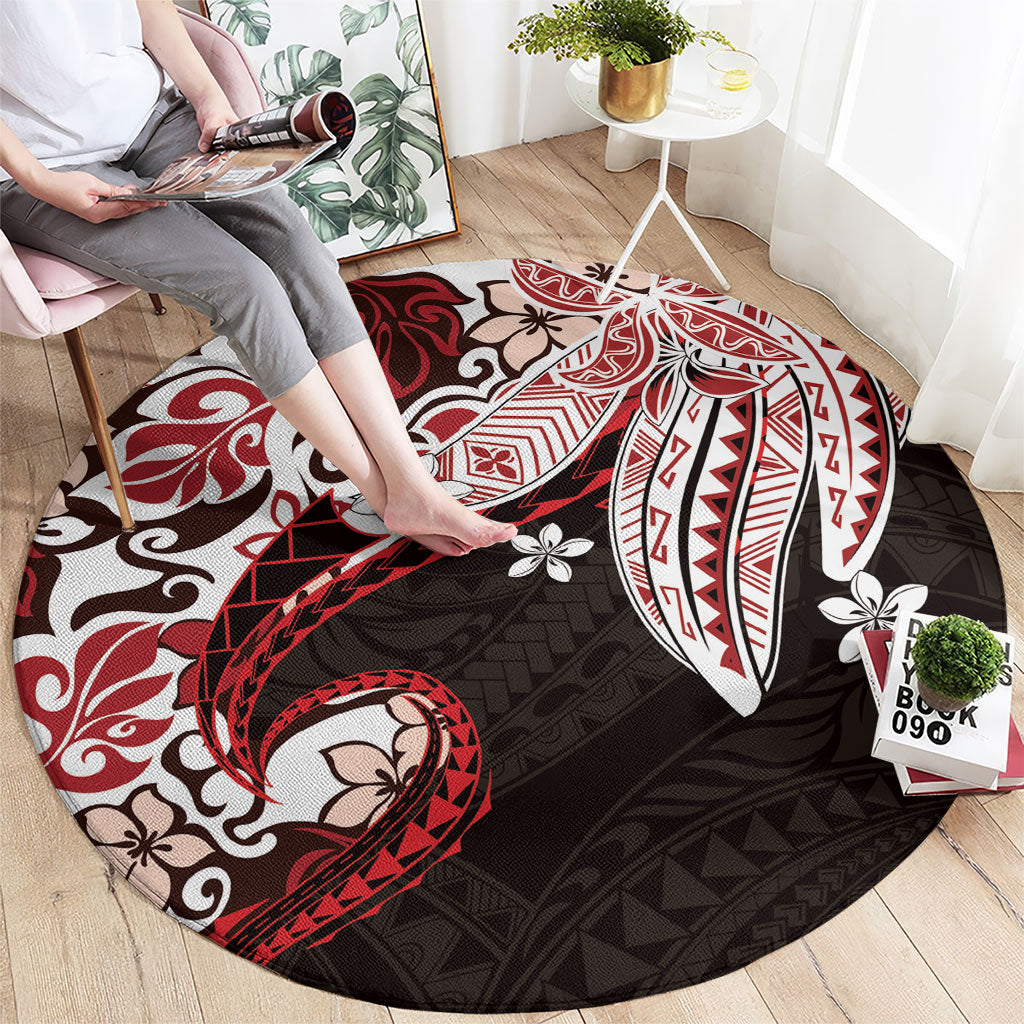 Monstera Plumeria Flowers Red Round Carpet Polynesian Pattern LT01 - Polynesian Pride
