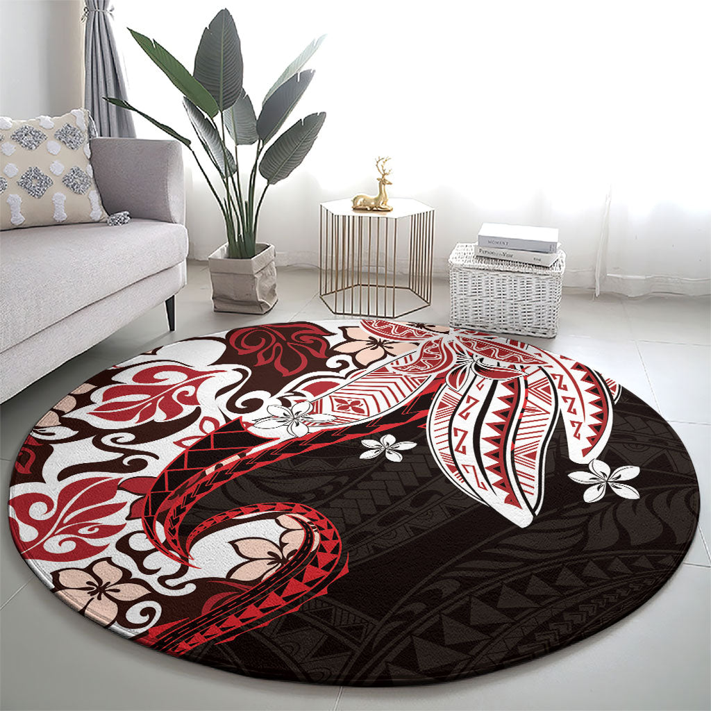 Monstera Plumeria Flowers Red Round Carpet Polynesian Pattern LT01 - Polynesian Pride