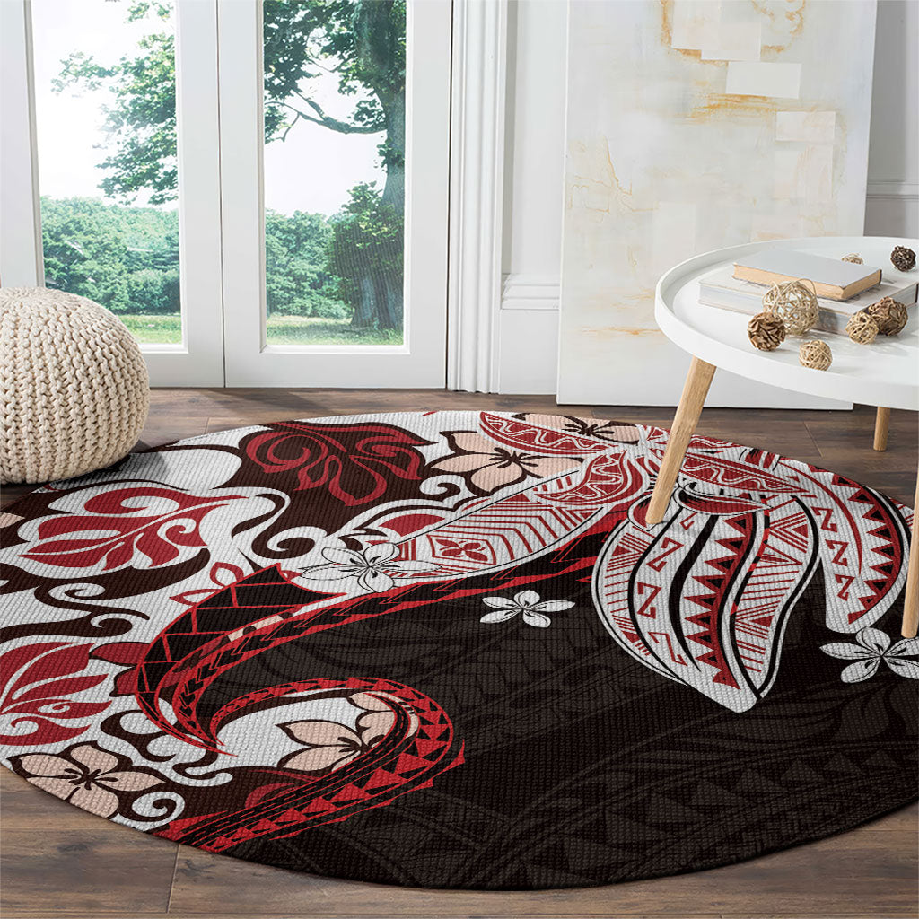 Monstera Plumeria Flowers Red Round Carpet Polynesian Pattern LT01 - Polynesian Pride