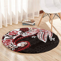 Monstera Plumeria Flowers Red Round Carpet Polynesian Pattern LT01 - Polynesian Pride
