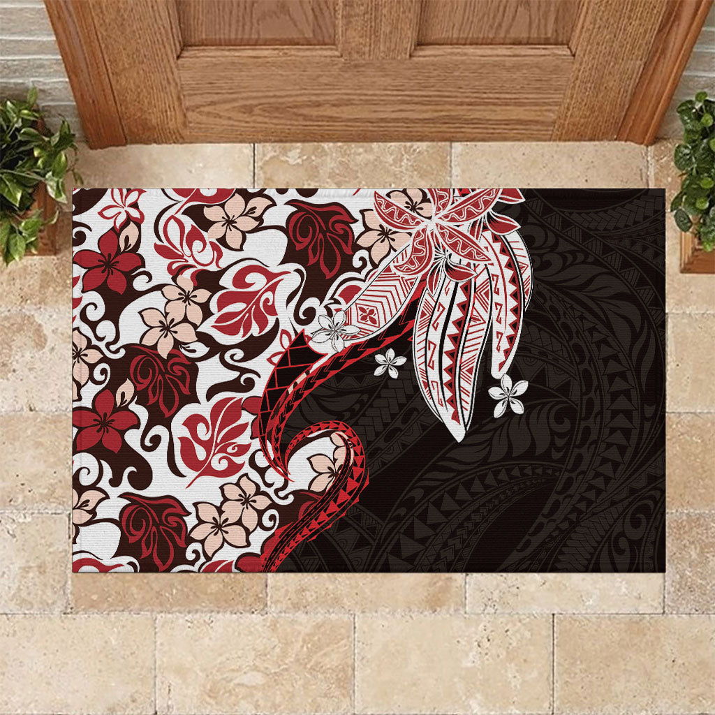 Monstera Plumeria Flowers Red Rubber Doormat Polynesian Pattern LT01 Red - Polynesian Pride