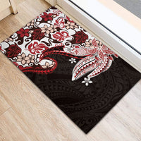 Monstera Plumeria Flowers Red Rubber Doormat Polynesian Pattern LT01 - Polynesian Pride