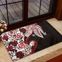 Monstera Plumeria Flowers Red Rubber Doormat Polynesian Pattern LT01 - Polynesian Pride