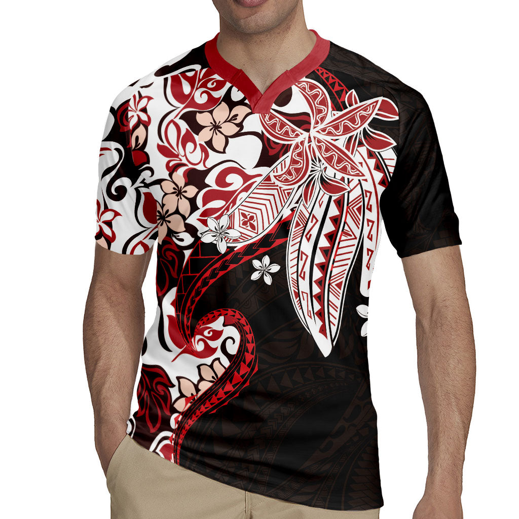 Monstera Plumeria Flowers Red Rugby Jersey Polynesian Pattern LT01 - Polynesian Pride