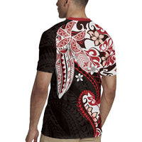 Monstera Plumeria Flowers Red Rugby Jersey Polynesian Pattern LT01 - Polynesian Pride