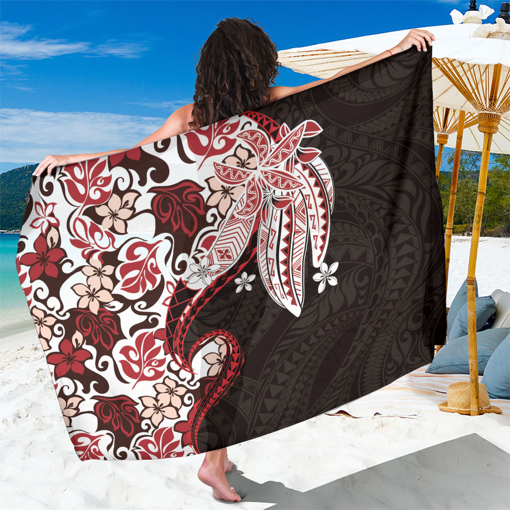 Monstera Plumeria Flowers Red Sarong Polynesian Pattern LT01 One Size 44 x 66 inches Red - Polynesian Pride