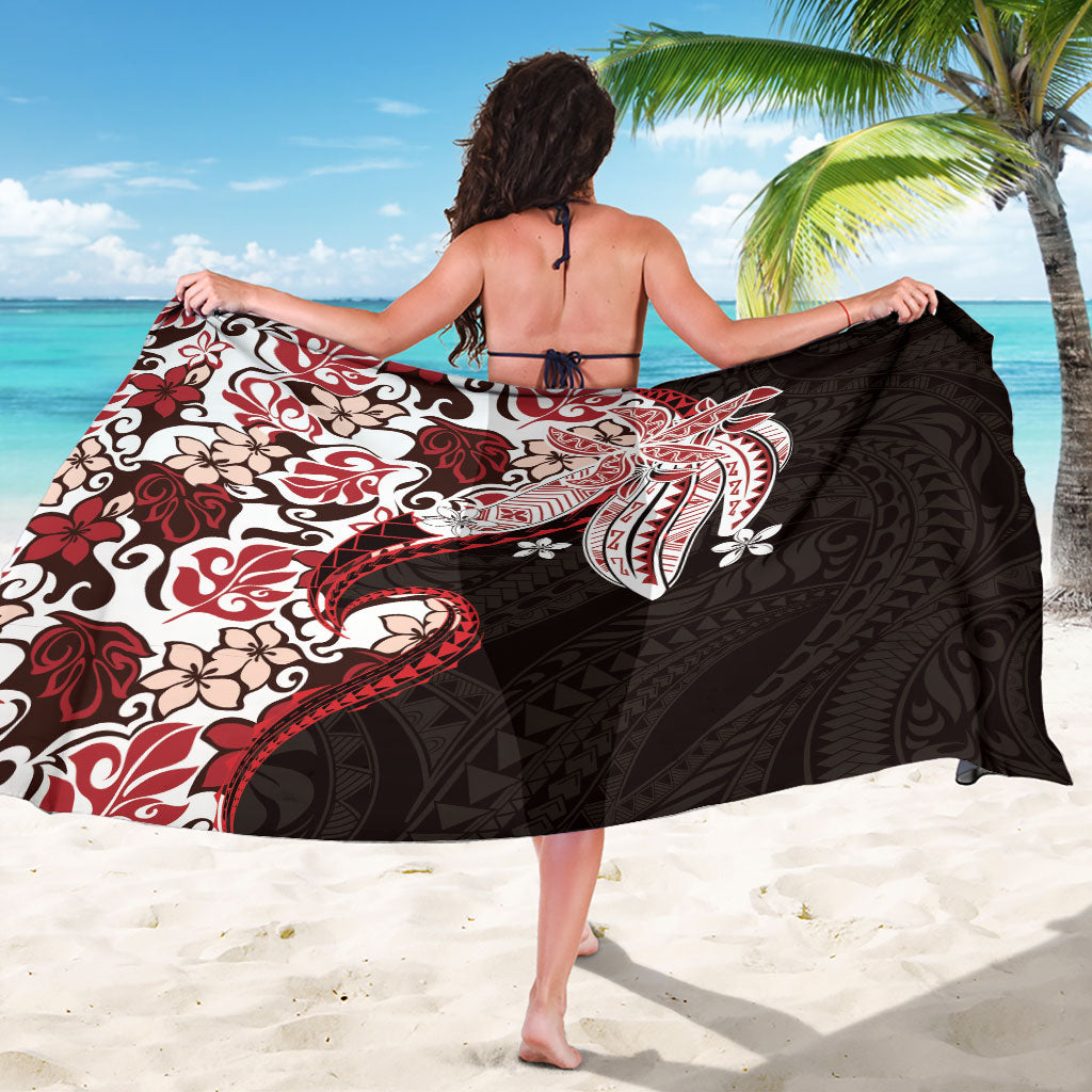 Monstera Plumeria Flowers Red Sarong Polynesian Pattern LT01 - Polynesian Pride