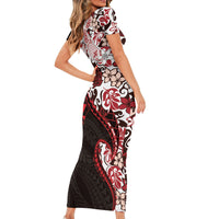 Monstera Plumeria Flowers Red Short Sleeve Bodycon Dress Polynesian Pattern LT01 - Polynesian Pride