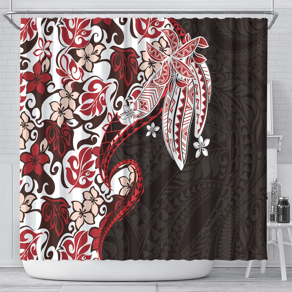 Monstera Plumeria Flowers Red Shower Curtain Polynesian Pattern LT01 - Polynesian Pride