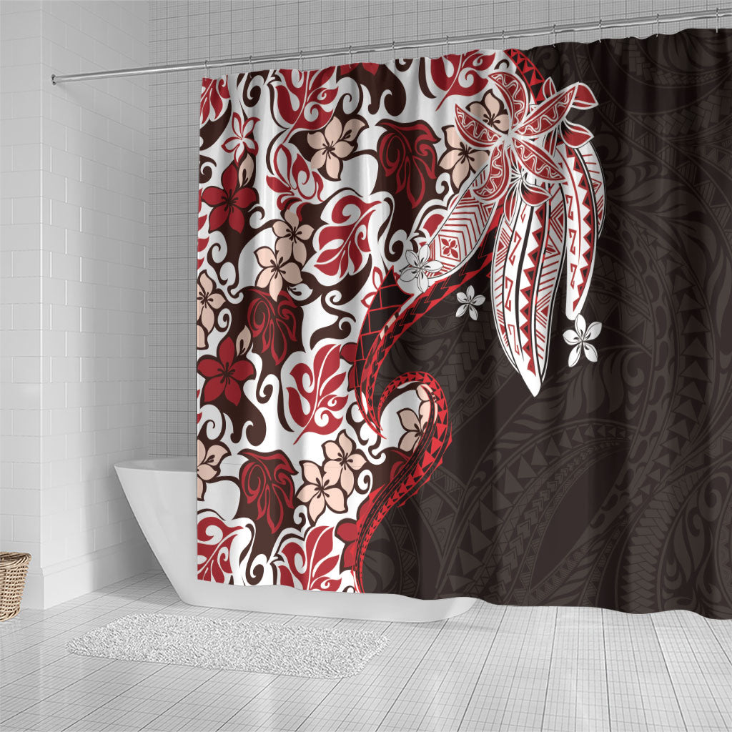 Monstera Plumeria Flowers Red Shower Curtain Polynesian Pattern LT01 - Polynesian Pride