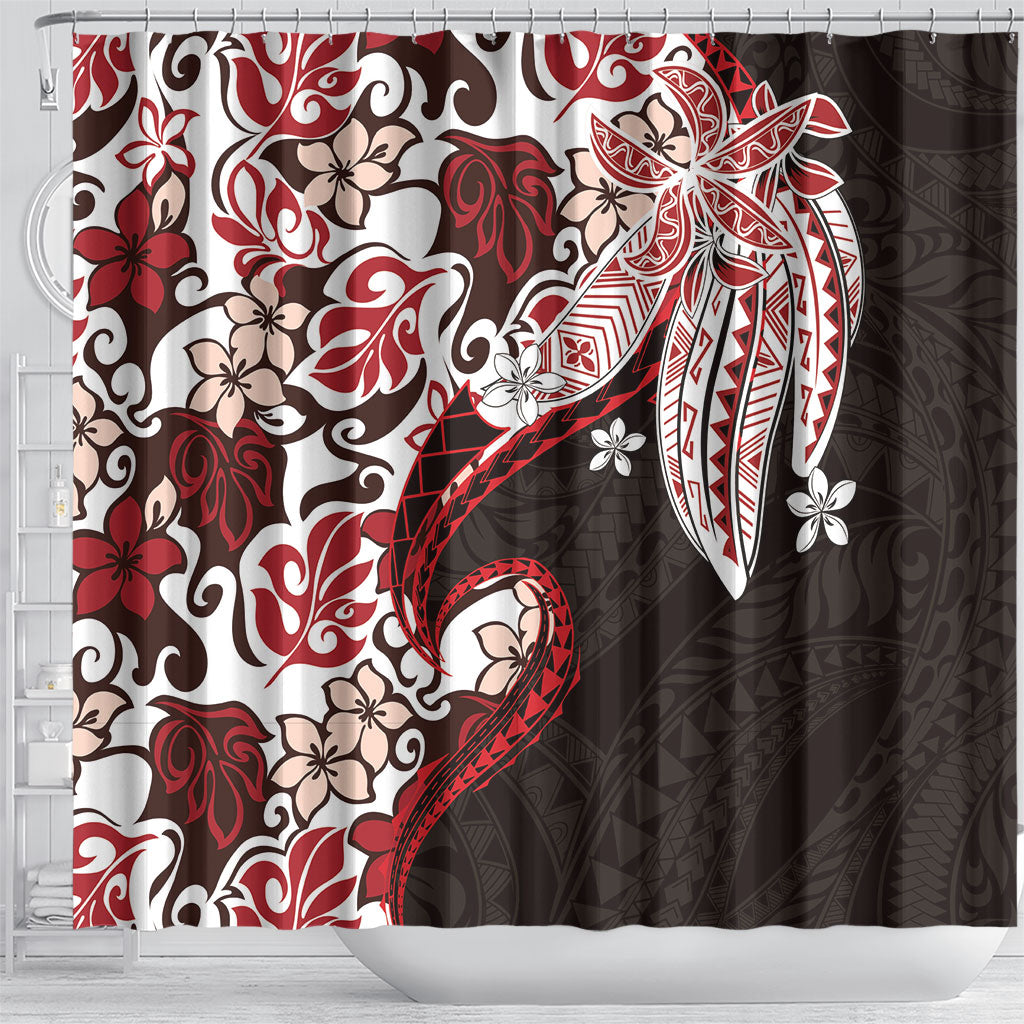 Monstera Plumeria Flowers Red Shower Curtain Polynesian Pattern LT01 - Polynesian Pride